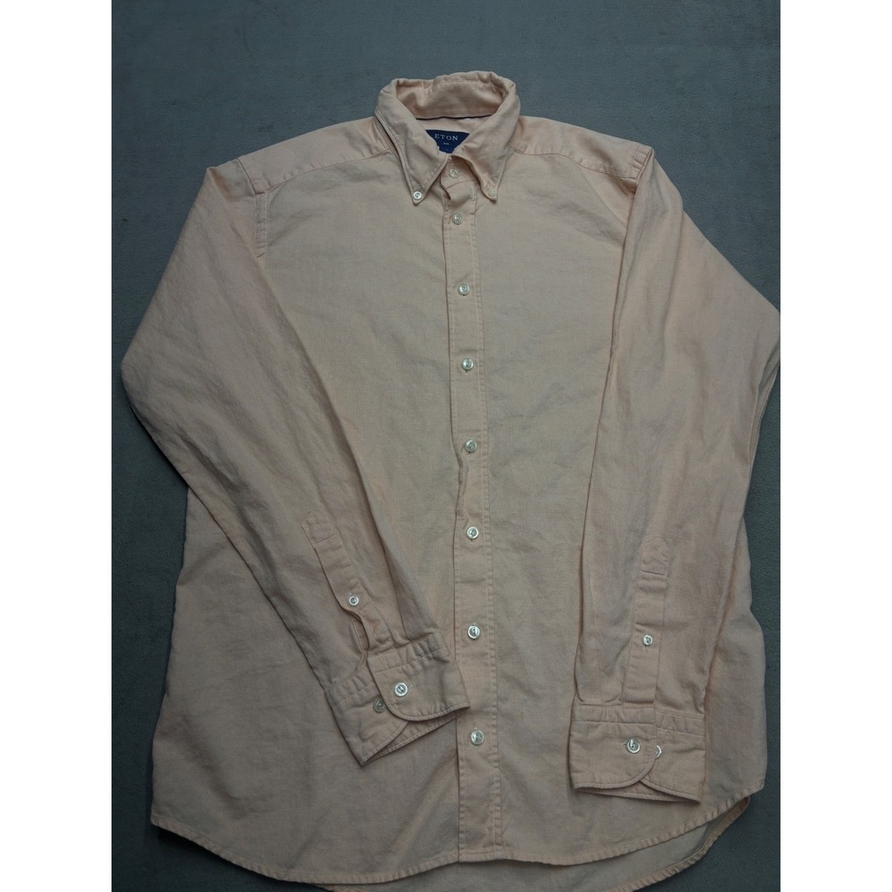 Eton Mens Slim Fit Button Down Shirt Peach Orange Cotton Oxford 41 16 Large